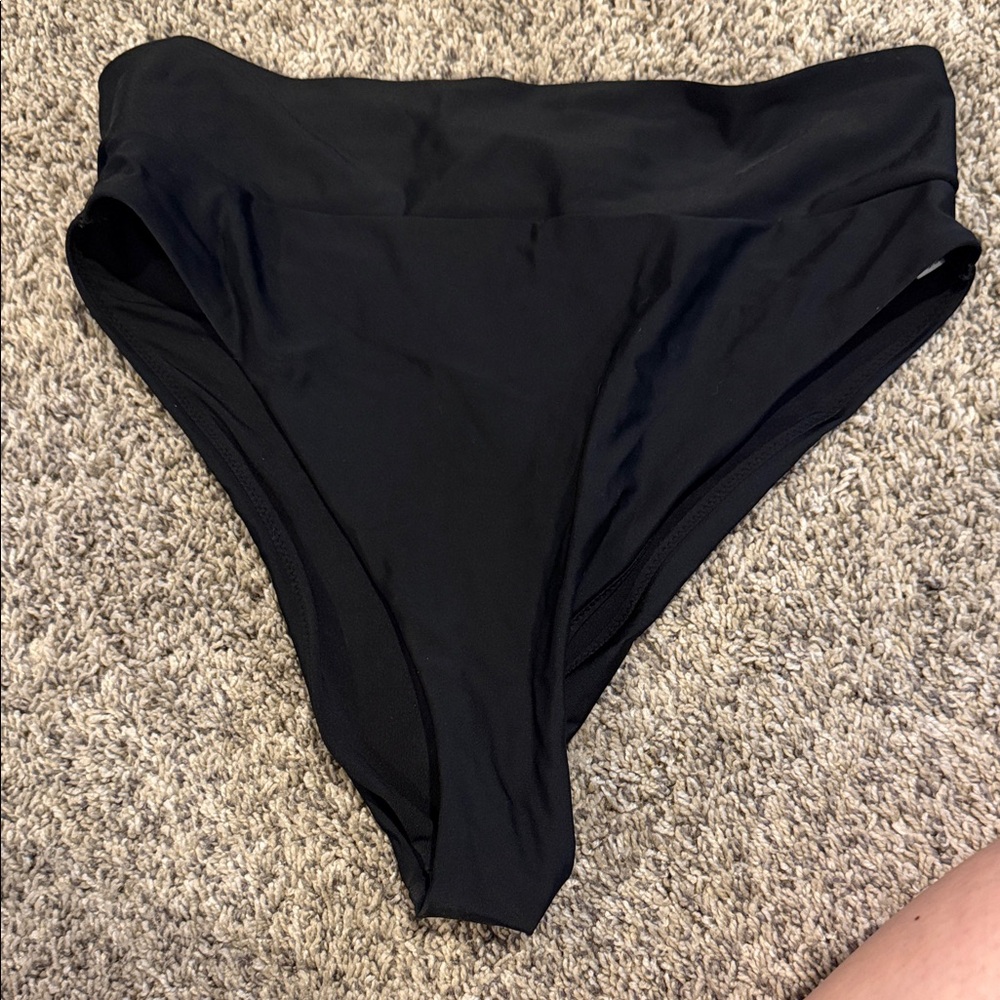 Aerie Black High-Waisted High-Cut Cheeky Bikini Bottoms (Size L)